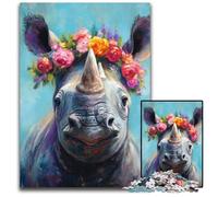 Puzzle 1000 pièces en Carton représentant Un rhinocéros, Peinture à l'huile, Jouet éducatif et décompressant, idéal pour Les Adultes et Les Adolescents, 26x38cm