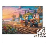 Puzzle 1000 pièces en Carton Robuste,sans poussière,représentant Un Paysage Rural Coucher Soleil Un Tracteur labourant Un Champ.se détendre,s'amuser en Famille Jours ou Moment Loisirs : 52 x 38 cm.