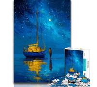 Puzzle 1000 pièces en Forme de Bateau naviguant sous Un Ciel étoilé, idéal pour Les Adolescents, Jeu Stimulant et Familial avec des pièces de Formes aléatoires entièrement emboîtables 38x26cm