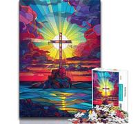Puzzle 1000 pièces en Forme de Croix en vitrail pour Adolescents, Cadeaux pour Aider Le Cerveau à exercer des Jouets addictifs pour cultiver la Patience, Convient aux Couples 38x26cm