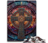 Puzzle 1000 pièces en Forme de Croix en vitrail pour Adultes, Anti-Stress, idéal pour Passer du Temps à la Maison et renforcer l'amour Entre Couples (50x75cm)