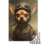 Puzzle 1000 pièces en forme de soldat chihuahua puzzle rectangulaire créatif pour adultes, puzzle en bois, jouet éducatif amusant, 1000 pièces (75 x 50 cm)