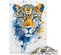 Puzzle 1000 pièces en Papier Aquarelle représentant Un léopard Sauvage tacheté, idéal pour Halloween, pour Adultes (75 x 50 cm).