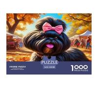 Puzzle 1000 pièces en Papier recyclé - Chiot Noir, Nœud Rose, Feuilles d’Automne, pour Adultes, Jeu éducatif, détente, décoration Murale 52x38cm