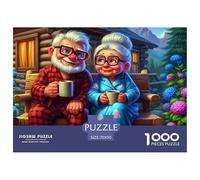Puzzle 1000 pièces en Papier recy ouple âgé Buvant du café, activité familiale, décoration Murale 70x50cm