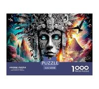 Puzzle 1000 pièces en Papier recyclé représentant Un Dieu Maya au Visage de Pierre - Art psychédélique - Jeu éducatif pour Adultes - Décoration Murale Anti-Stress - 52 x 38 cm / 1000 pièces