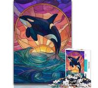 Puzzle 1000 pièces en vitrail représentant Une Baleine Bleue pour Adolescents Jouets éducatifs et Anti-Stress Interaction Parent-Enfant (50x75cm)