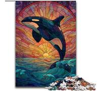 Puzzle 1000 pièces en vitrail représentant Une Baleine Bleue pour Adultes Stimulez Votre Cerveau Jouets addictifs pour cultiver la Patience Jeu de défi Unique 26x38cm