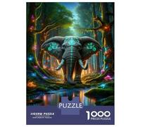 Puzzle 1000 Pièces Enchanted Forest Elephant Art Print Puzzles pour Adolescents Course De Vitesse Manuelle Activités Amusantes À La Maison Jeu Stimulant Et Jeu en Famille 70x50cm/1000pcs