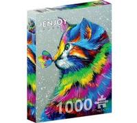 Puzzle 1000 pièces ENJOY - Chat brillant et papillon multicolore G