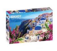 Puzzle 1000 pièces Enjoy - Santorin Vue avec Fleurs, Grèce multicolore G