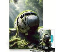 Puzzle 1000 pièces Épave d'avion dans la Jungle pour Adolescents Jeu de logique Stimulant, détente mentale, Bords Nets, Cadeau élégant (38x52cm)