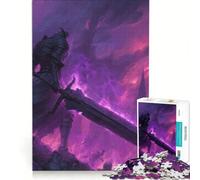 Puzzle 1000 pièces Épée du Chevalier Noir Brume Violette, Jeux de Famille, Cadeau d'anniversaire, avec Poster et Fiche de Questions Assortis 38x26cm