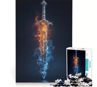 Puzzle 1000 pièces Épée élémentaire Feu et Glace, Jeu Manuel, activités Amusantes à la Maison, idéal pour décorer Un Bureau 38x52cm