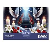 Puzzle 1000 Pièces Escalier vers Le Paradis, Colombes et Roses, Difficile pour Adultes, Jeu Familial, Cadeau 70x50cm/1000pcs