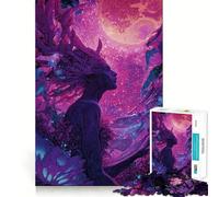 Puzzle 1000 pièces Esprit de la forêt Mystique sous Une Lune Rose pour Adolescents, renforce la mémoire, Loisirs à la Maison, Bords Nets, Cadeau précieux (38x26cm)