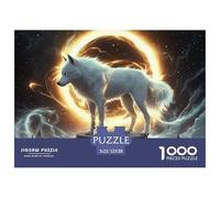 Puzzle 1000 pièces extrêmement Difficile Loup - Loup Blanc et éclipse Lunaire pour Adultes, décompression, idée Cadeau 52x38cm
