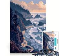 Puzzle 1000 pièces Falaises du Pacifique Pixel Art Découpe Impeccable Jeu Amusant et Résolveur de Problèmes Gratuit Cadeau Art de Noël (38x52cm)