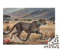 Puzzle 1000 pièces Familial pour Adultes Guépard Courant Safari Guépard Courant Savane Tacheté Sauvage Premium Épais Solide Haute qualité Défiant Soulagement du Stress 52x38cm/1000pcs