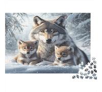 Puzzle 1000 Pièces Famille de Loups Enneigée Mère Loup/Louveteaux - Relaxant, Concentration et Attention, Carton Épais, pour Enfants à partir de 14 Ans, Cadeau Familial, 52x38cm