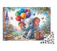 Puzzle 1000 pièces Fantaisie d'éléphant pour Adultes, bébé éléphant, Ballons, Papillons, Stimulant Difficile Premium épais Robuste Vibrant Anti-Stress Jeu Familial 70x50cm