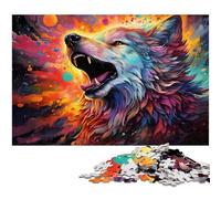 Puzzle 1000 pièces Fantaisie Loup Gris coloré pour Adultes Puzzle en Papier pour Les Amoureux de l'été 1000 pièces (38 x 26 cm)