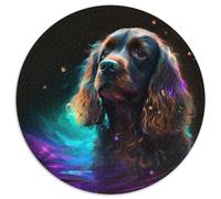 Puzzle 1000 pièces Fantasy Cocker Spaniel Rond Puzzles 1000 pièces pour Adultes Design Complexe pour Adolescents, décoration DIY et Divertissement Stimulant pour Le Cerveau 67,5 x 67,5 cm