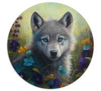 Puzzle 1000 pièces Fantasy Wolf Puzzles Ronds 1000 pièces pour Adultes pour Noël, Halloween, Pâques, Nouvel an 67,5 x 67,5 cm