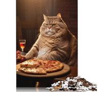 Puzzle 1000 pièces Fat Cat Pizza Dîner Nourriture Puzzles Garçons et Filles Difficulté Puzzles Utilisés pour se détendre 1000 pièces (75x50cm)