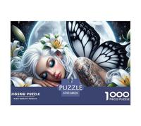 Puzzle 1000 pièces Fée Papillon Clair de Lune, Cadeau pour Homme et Femme - Fée Lune Papillon lys, activité familiale, décoration Murale 38x26cm
