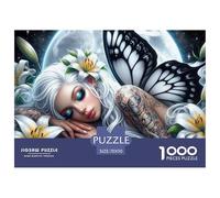 Puzzle 1000 pièces Fée Papillon Clair de Lune - Fée Lune Papillon lys, Puzzle Adulte, Jeu éducatif, Cadeau pour la Maison 70x50cm