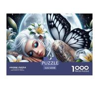 Puzzle 1000 pièces Fée Papillon Clair de Lune pour Adultes - Fée Lune Papillon lys, Cadeau et décoration Murale 52x38cm
