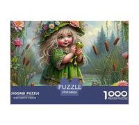 Puzzle 1000 pièces - Fée sur nénuphars dans étang, activité familiale 38x26cm