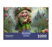 Puzzle 1000 pièces - Fée sur nénuphars dans étang, Jeu Familial Stimulant 70x50cm