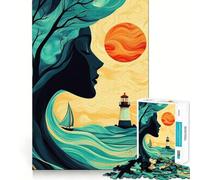 Puzzle 1000 pièces Femme,Arbre et Mer pour Adultes Réfléchissez,entraînez-Vous,jouez,Assemblage Solide,Aucune pièce ne se détache Cadeau Unique pour soulager Le Stress (38x26cm)