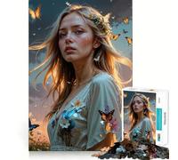 Puzzle 1000 pièces Femme aux Papillons pour Adultes Réfléchissez,entraînez-Vous,jouez,Assemblage Solide,Aucune pièce ne se détache Cadeau Unique pour soulager Le Stress (38x26cm)