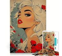 Puzzle 1000 pièces Femme Blonde aux Roses,Bords Parfaits,Jeu de réflexion,Divertissement Relaxant,Cadeau de décoration d'anniversaire (50x75cm)