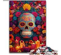 Puzzle 1000 pièces Femme Crâne en Sucre pour Adolescents, Interaction Parent-Enfant Intéressante pour Réduire Le Stress (26x38cm)