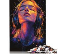 Puzzle 1000 pièces Femme écoutant de la Musique Puzzles pour Adultes Puzzles en Bois Puzzles pour Adultes Cadeaux 1000 pièces (75 x 50 cm)