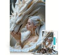 Puzzle 1000 pièces Femme et Dragon Blanc Jeu cognitif Amusant Pièces Robustes et aux découpes nettes Exercice Mental Calme à Faire à la Maison (38x52cm)
