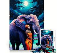 Puzzle 1000 pièces Femme et éléphant sous Le Ciel Nocturne 38x52cm Idéal pour se détendre, s'entraîner et se divertir en Toute tranquillité Cadeau touchant
