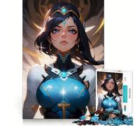 Puzzle 1000 pièces Femme guerrière en Armure Bleue Jeu de Concentration mentale Découpe de précision Bords Lisses Activité captivante pour des soirées tranquilles (50x75cm)