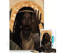 Puzzle 1000 pièces Femme Noire avec Bijoux en Or Découpe Impeccable Jeu de réflexion Amusant et Stimulant,Divertissement idéal pour Les Moments de détente,Cadeau Artistique de Noël (38x52cm)