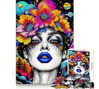 Puzzle 1000 pièces Femme psychédélique avec Couronne de Fleurs et planètes pour Adolescents Découpe Lisse, Cadeau Artistique et Anti-Stress (38x26cm)