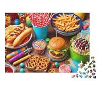 Puzzle 1000 pièces fête Nourriture - Festin de malbouffe coloré avec Snacks, Premium Haute qualité, Robuste, Vibrant, Difficile, Relaxant, Cadeau Familial 38x26cm/1000pcs