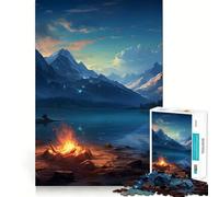 Puzzle 1000 pièces Feu de Camp au Bord du lac de Montagne pour Adolescents améliore la mémoire, se détend et s’Amuse Un Cadeau Unique aux Bords Nets 38x52cm