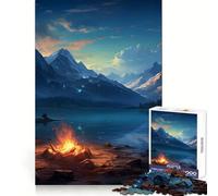 Puzzle 1000 pièces Feu de Camp au Bord du lac de Montagne pour Adolescents améliore la mémoire, se détend et s’Amuse Un Cadeau Unique aux Bords Nets 38x52cm