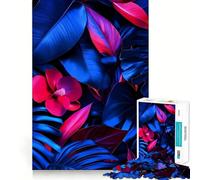 Puzzle 1000 pièces Feuilles Tropicales et Fleurs Bleues et Roses, Assemblage Parfait, Jeu de réflexion Artistique, Divertissement pour Les Moments de détente, Cadeau d'anniversaire Amusant (38x26cm)