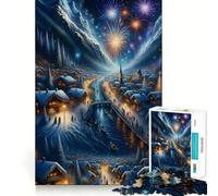 Puzzle 1000 pièces Feux d'artifice Nocturnes dans Un Village d'hiver (50x75cm) Jeu de réflexion Stimulant Maintien Optimal Défi cérébral interactif pour la Maison