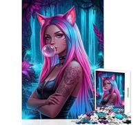 Puzzle 1000 pièces Fille Anime avec Chewing-Gum dans Un décor Fantastique Jeu éducatif Difficile Décoration Murale Renforce l'amour Entre Les Couples (38x52cm)